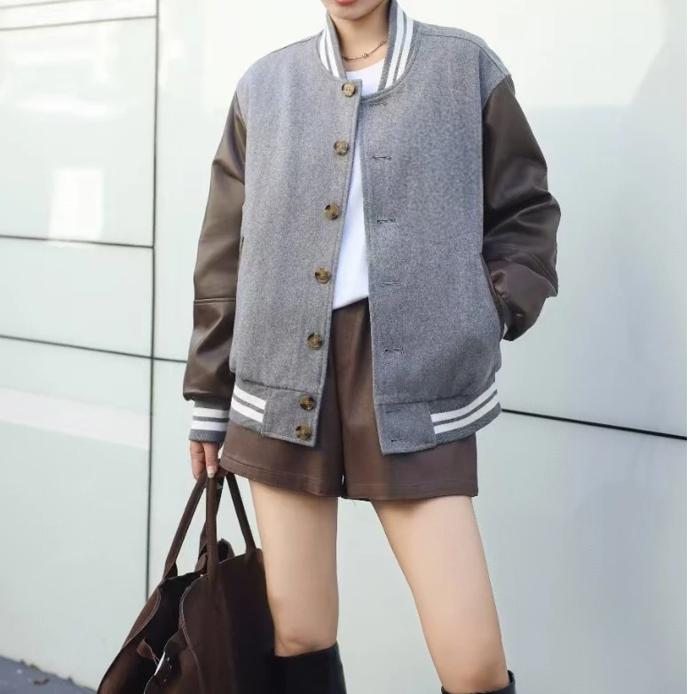 丽姐服饰—YX-春秋美式复古拼接休闲运动男女棒球服外套