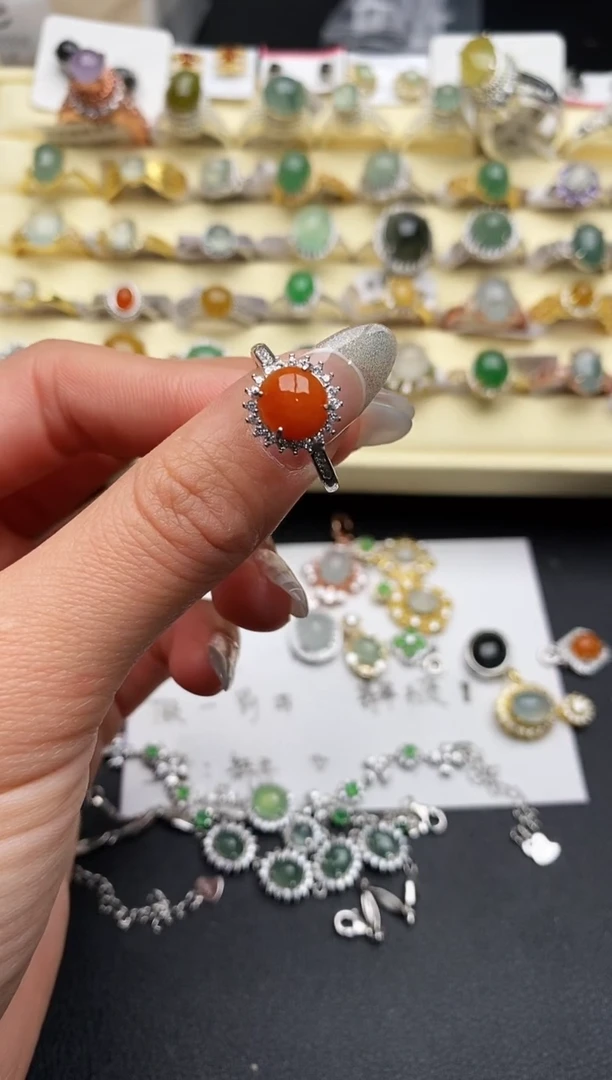 【闪购商品】翡翠戒指银S925镶嵌天然翡翠666 6  7+