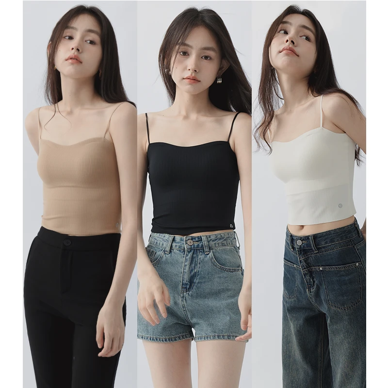 EGGKA “清凉一夏”简约百搭打底纯色背心短款吊带上衣E23A5239AF