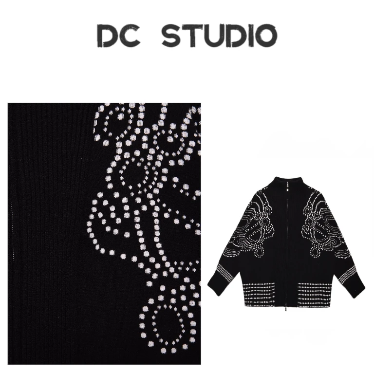 DC STUDIO【繁花点点】2024秋冬新款休闲百搭提花宽松长袖针织衫