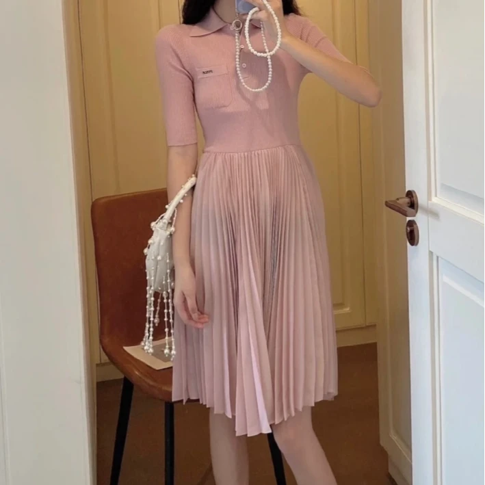 99新 Prada/普拉达 羊毛拼接百褶连衣裙 42 14973371