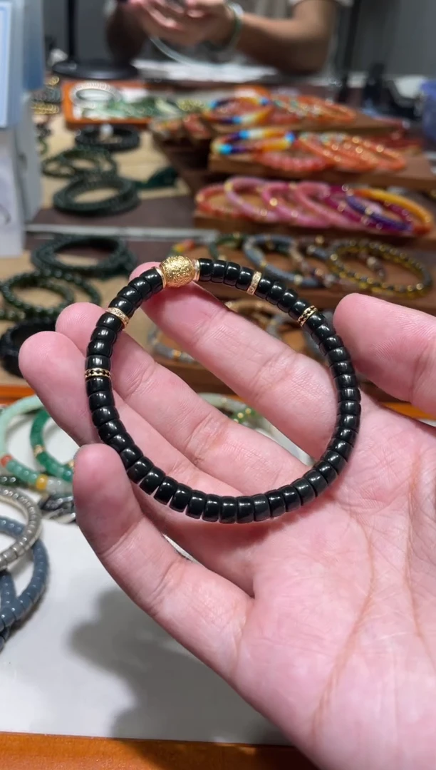 未镶嵌手串和田玉6mm塔青黑青和田玉特细设计款手串