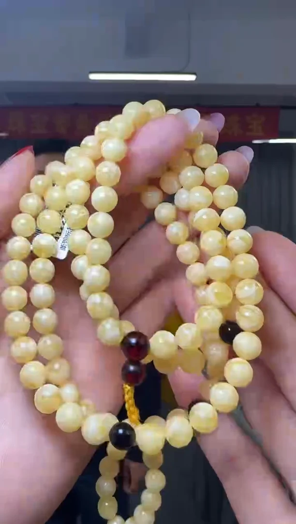 【闪购商品】蜜蜡项链未镶嵌满蜜白花108颗项链