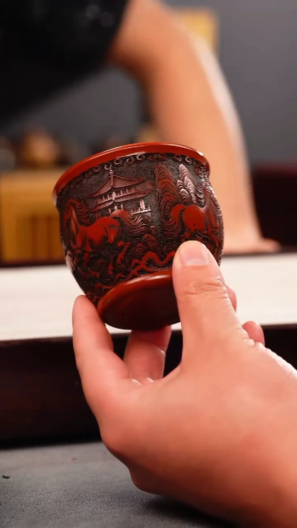 茶杯紫砂大红袍八骏主人杯