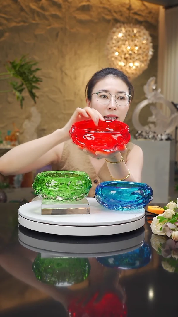 琉璃手工艺品福利红色水波纹果碗烟灰缸