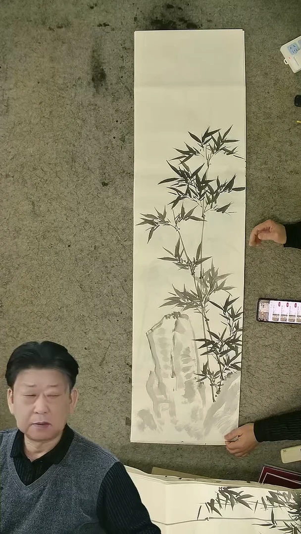 国画四尺对开  墨竹条屏 34*138cm