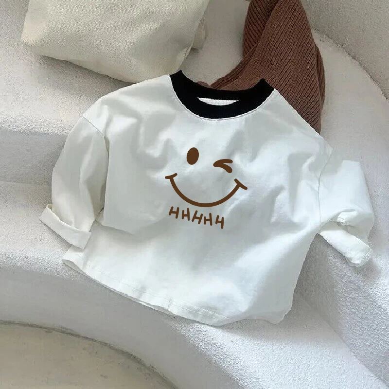2025春秋新款儿童拼色圆领打底衫长袖男女宝宝卡通印花T恤上衣