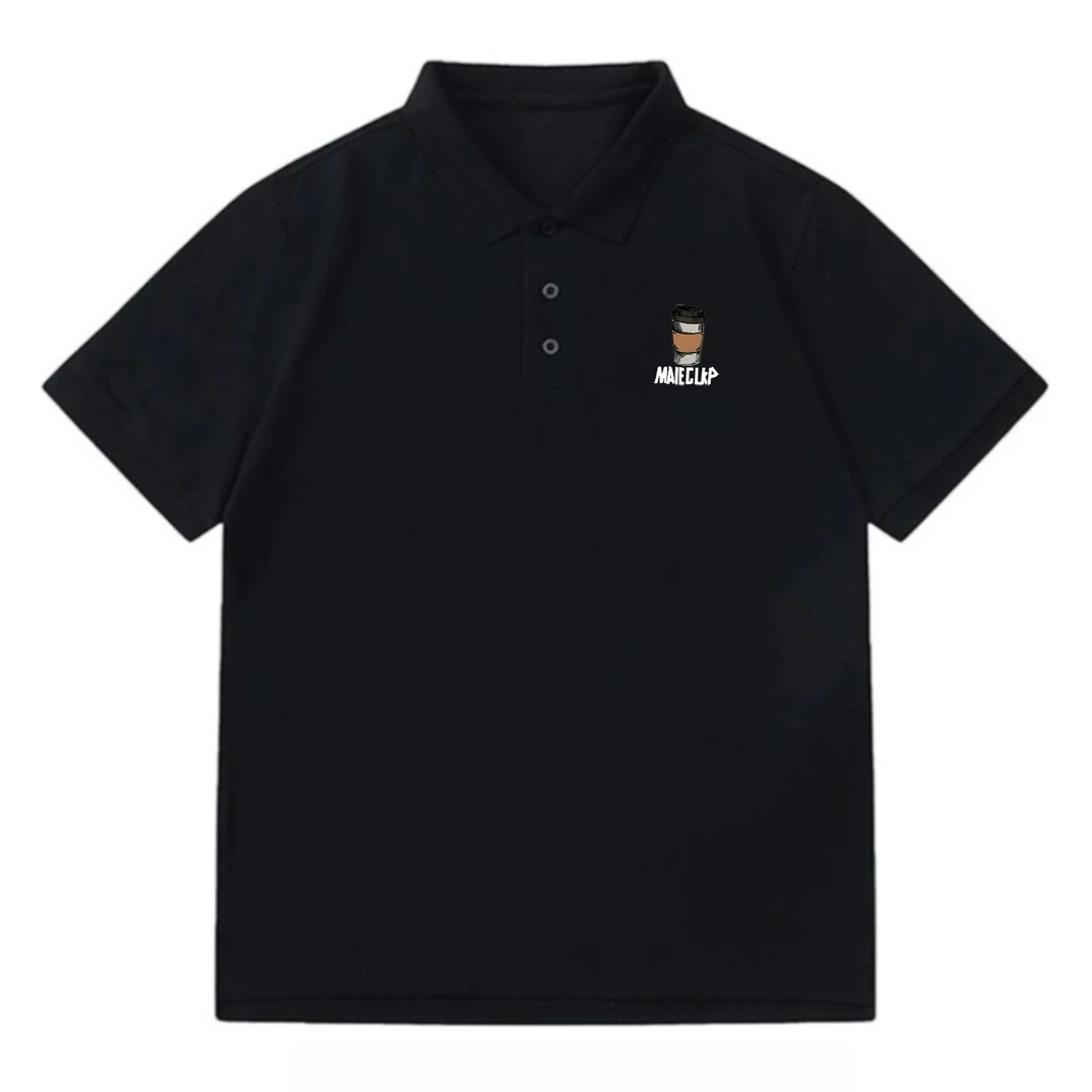 夏季新款翻领polo衫咖啡杯印花短袖轻熟风翻领T恤青年帅气半袖