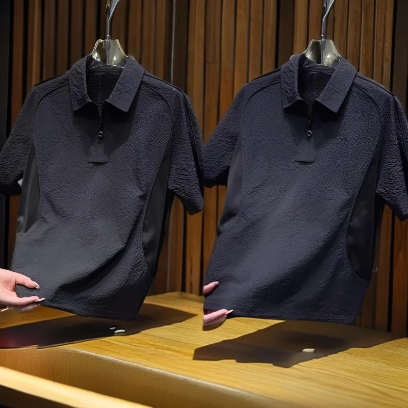 高端泡泡纱凉感短袖Polo衫男士夏季薄款速干翻领抗皱宽松休闲T恤