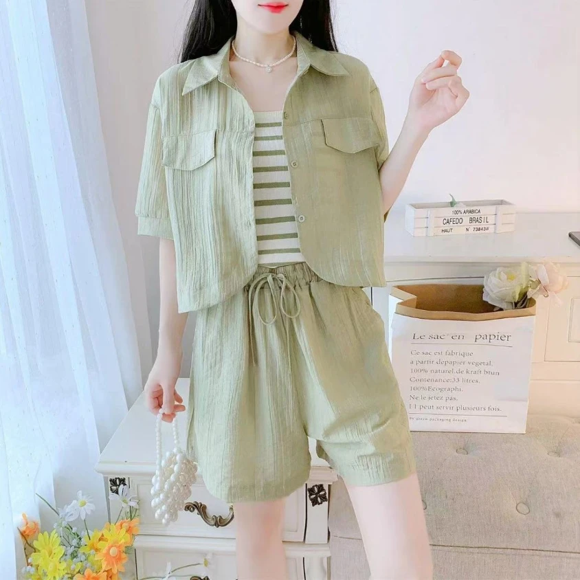 三件套夏季薄款阔腿裤宽松薄款家居服套装