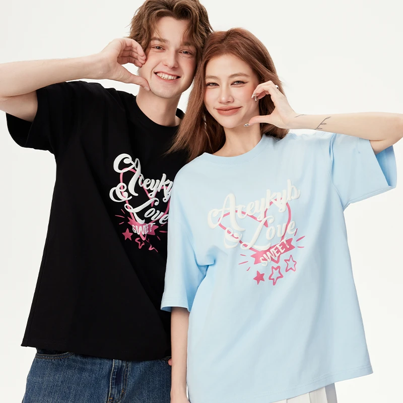YKYB2025春季新款爱心涂鸦情侣风短袖Y51NDT040
