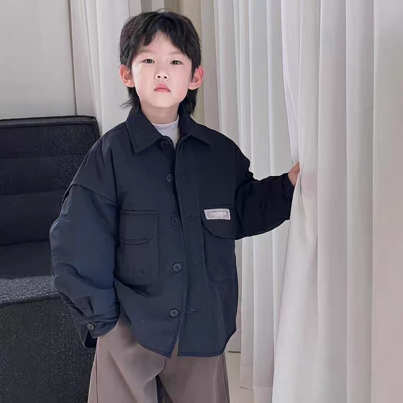 儿童外套夹棉加厚中大童棉服秋冬装2025新款男孩翻领二棉潮
