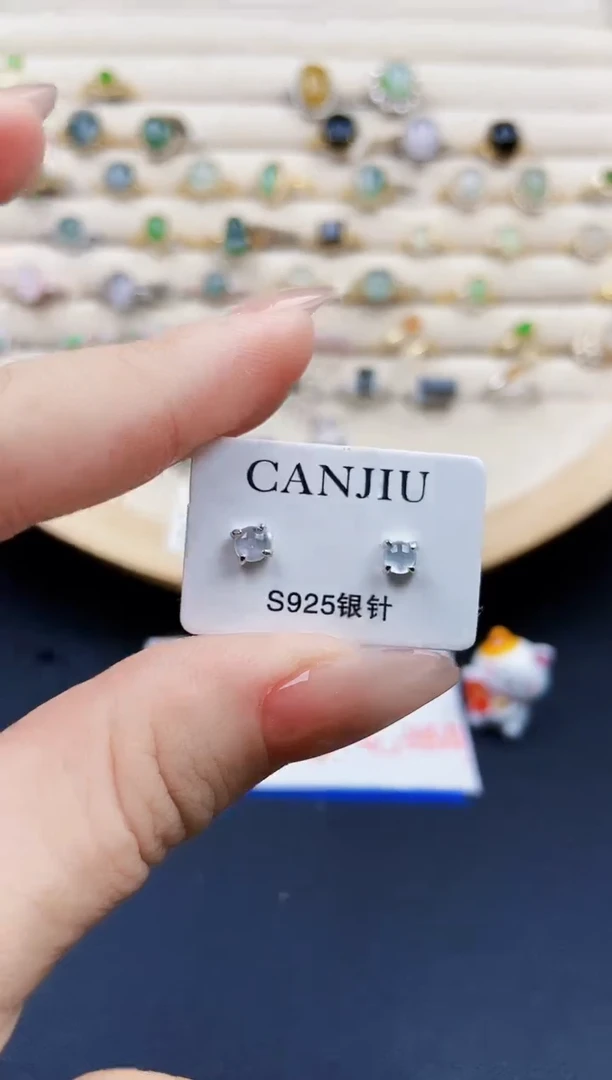 翡翠银S925镶嵌耳饰12