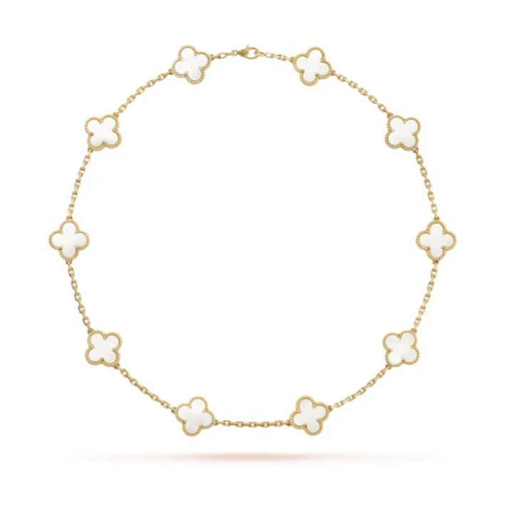 未使用 梵克雅宝 Vintage Alhambra 系列 黄金白贝十花四叶草项链