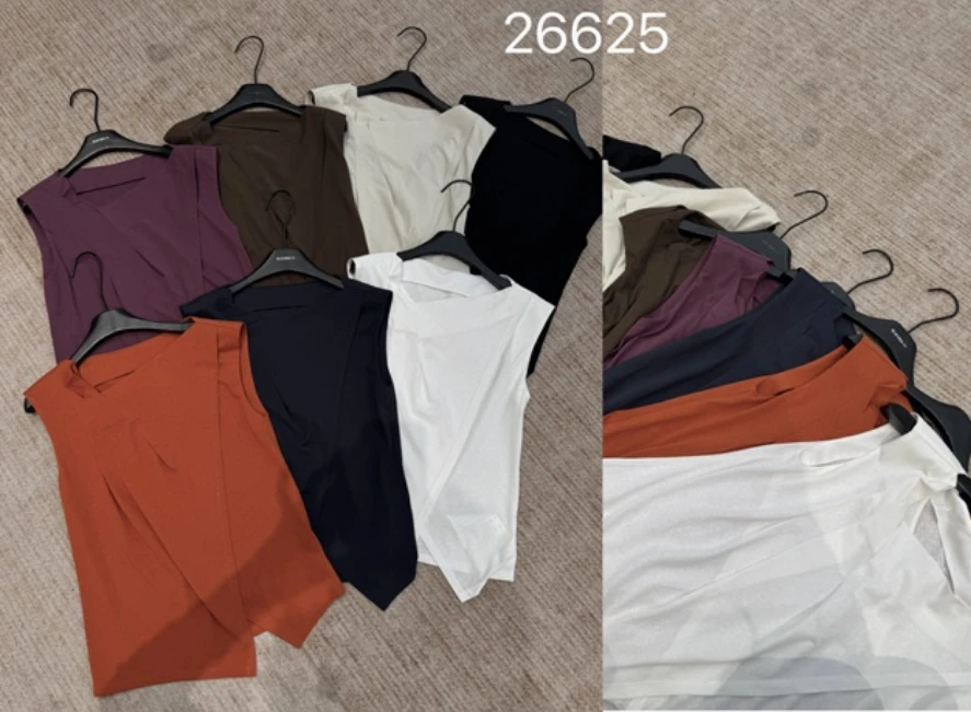 【K11】法式不规则褶皱显瘦百搭个色无袖背心26625