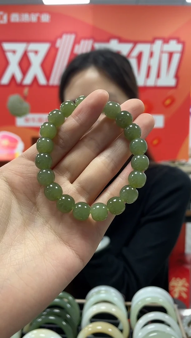 未镶嵌手链和田玉沙枣青苹果珠卡10手串一条