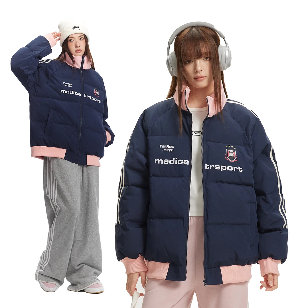 ZEXO冬季新款撞色印花本布撞色织带定制罗口运动休闲棉服 ZE1007