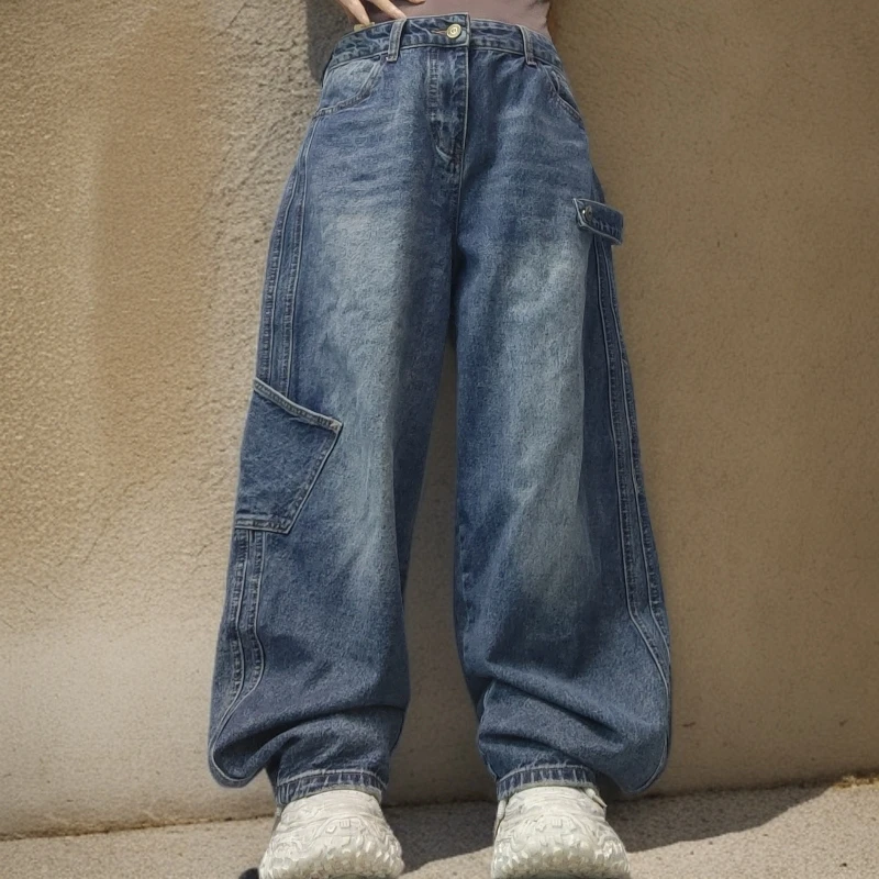 个性时尚侧大囗袋显瘦牛仔弯刀裤