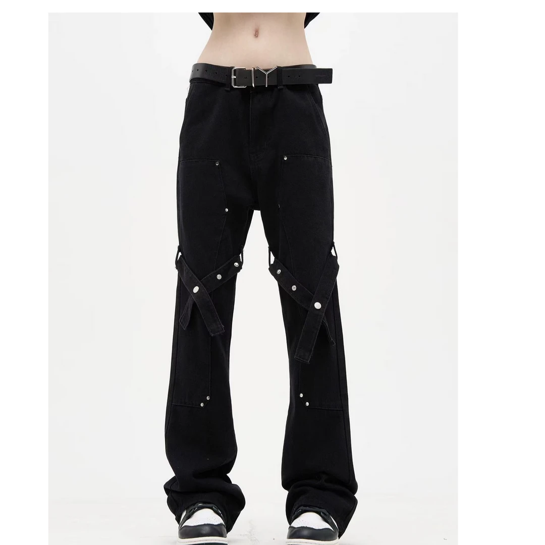 A11-4两色“大腿绑带”牛仔裤（6207）