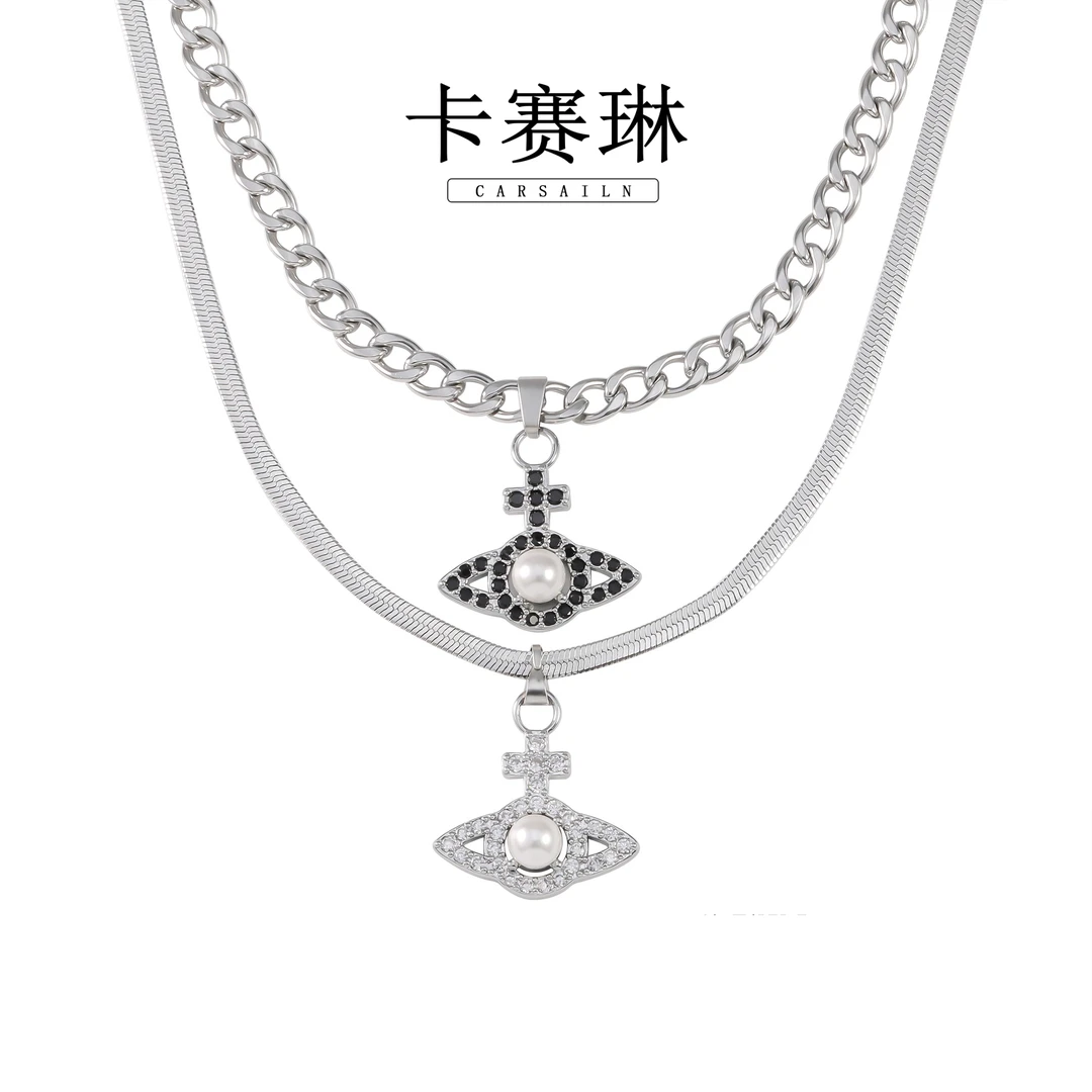 卡赛琳carsailn/ 镀K金 时尚百搭黑色双面小众经典项链 4716