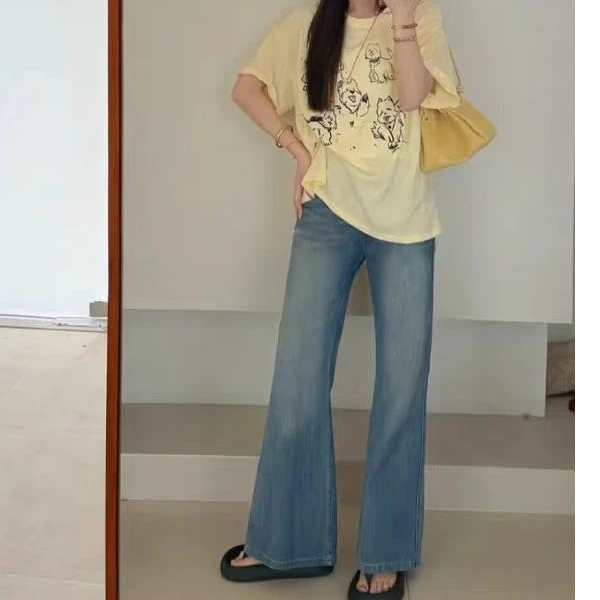 「天生大长腿」大码微喇叭夏季新款高腰显瘦阔腿牛仔裤女弹力喇叭裤