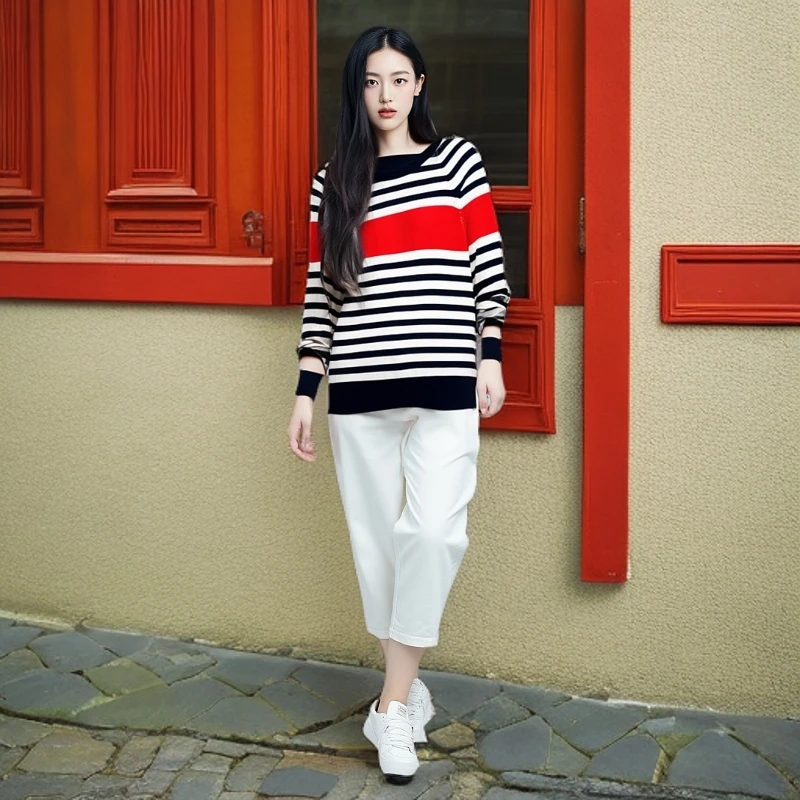 全新未使用 MICHAEL KORS/迈克高仕 红色白色条纹针织衫毛衣