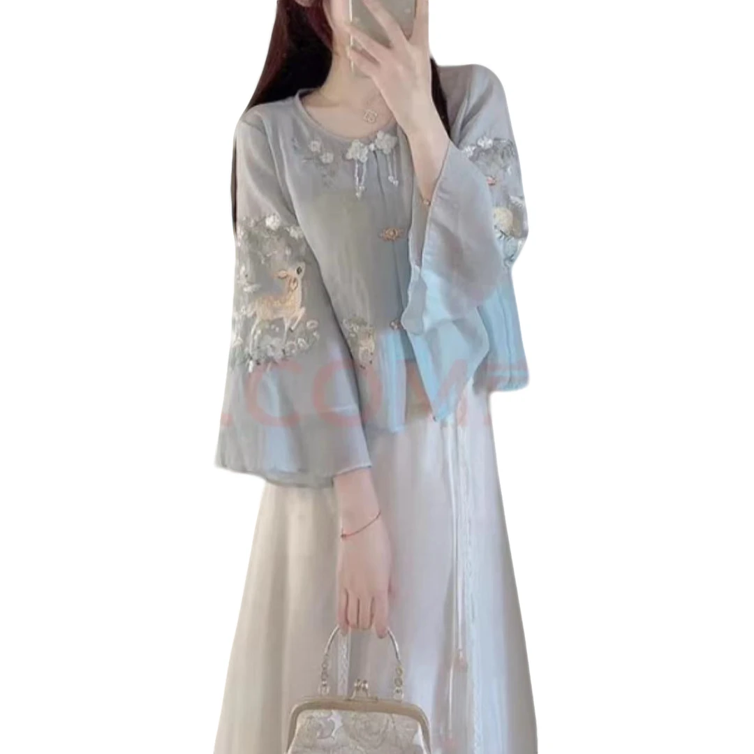 顾红蕾春季新款新中式国风刺绣上衣禅意风显瘦气质夏季复古春夏