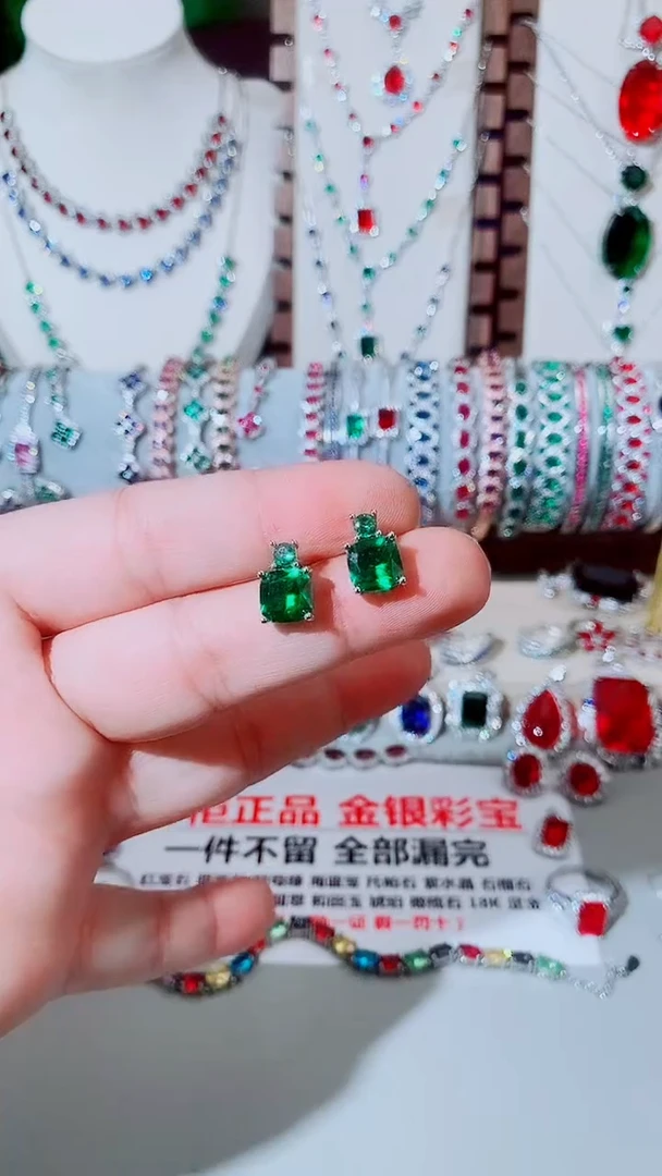 未镶嵌耳饰祖母绿祖母绿方耳钉