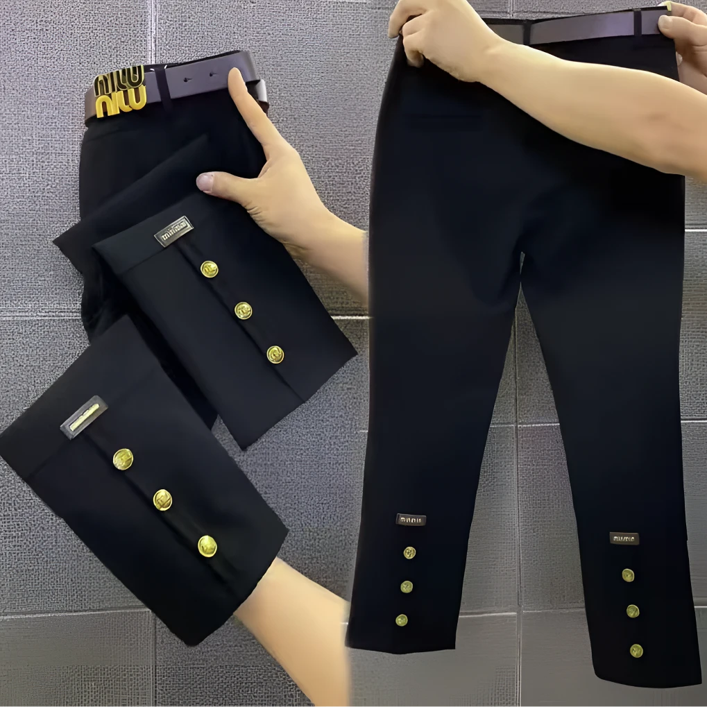 夏季薄料欧货通勤西裤八分烟管裤女四面弹力高腰显瘦直筒裤1092