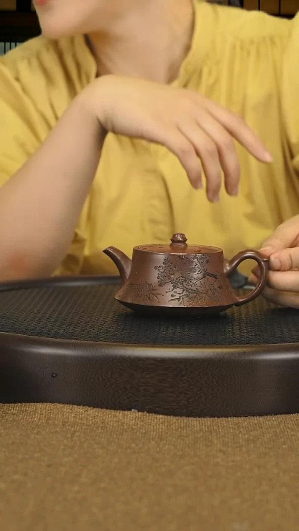 茶壶紫砂老紫泥满刻柱础387