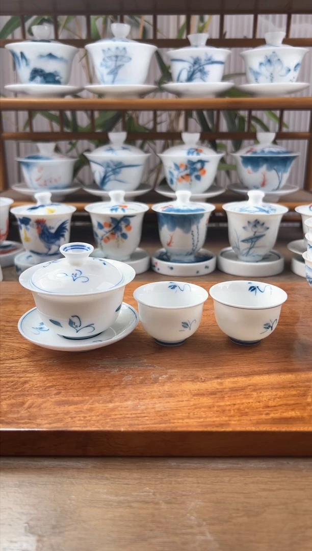 微瑕玉兰80ml三才盖碗+小美人杯2个