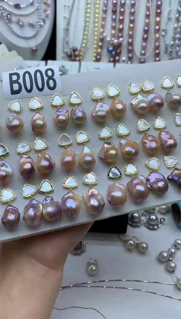 银S925镶嵌淡水珍珠耳饰多样性发其一