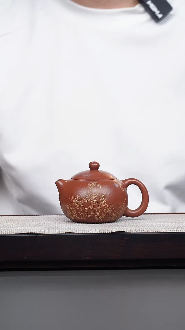 茶壶紫砂鹅黄朱泥刻绘西施
