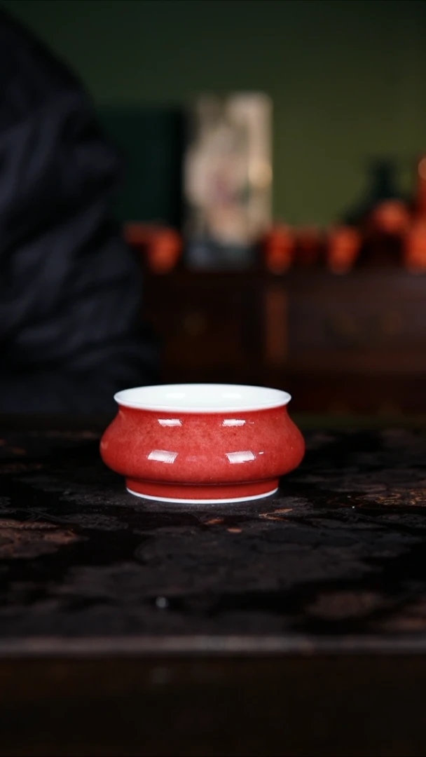 杯子白泥景德镇纯手工陶瓷豇豆红