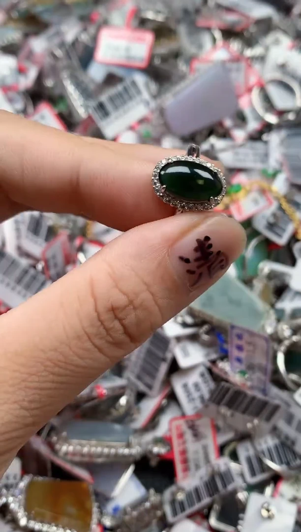 银S925镶嵌戒指翡翠天然A货缅甸翡翠