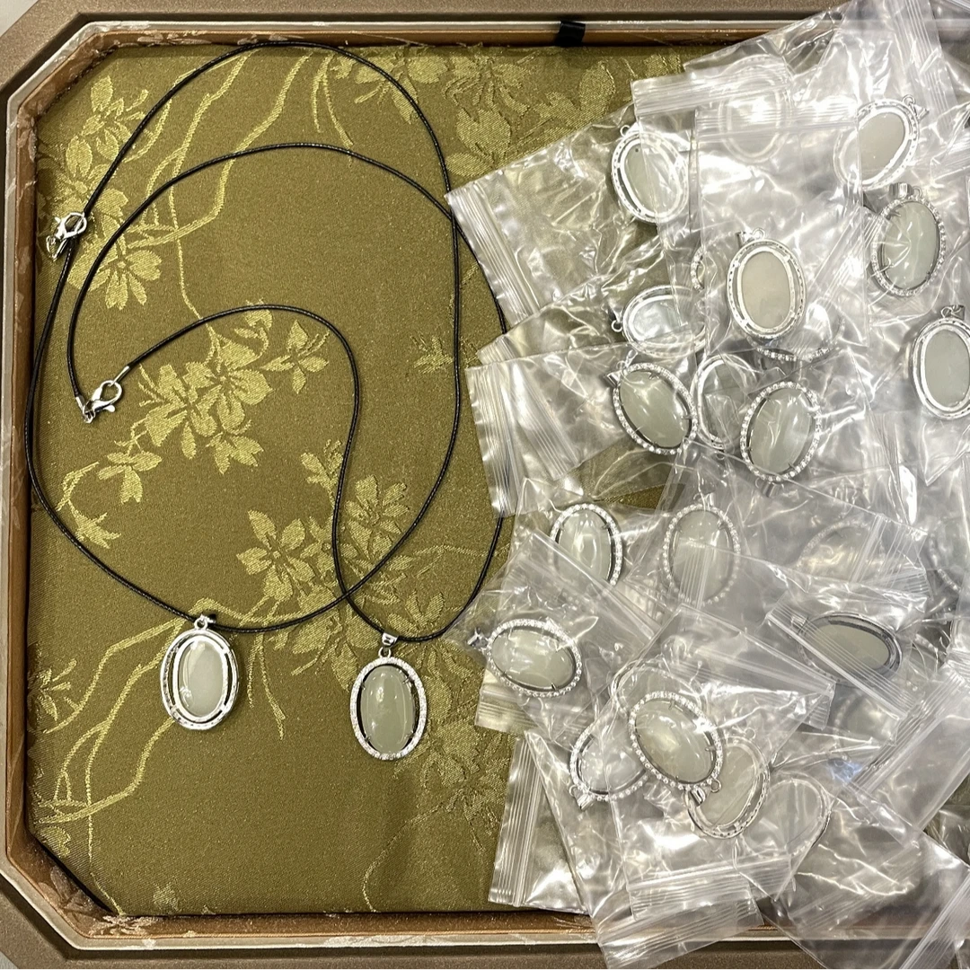 和田玉合金镶晴水蛋面项链（多样性发1件）#C56