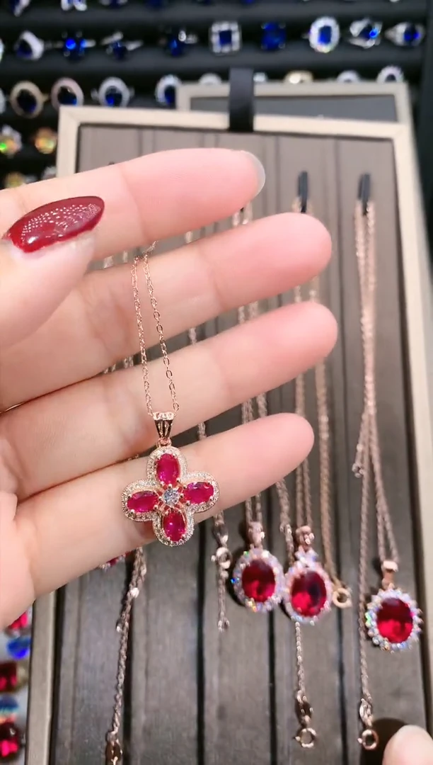 【闪购商品】红宝石吊坠(赠链)银S925镶嵌玫瑰金