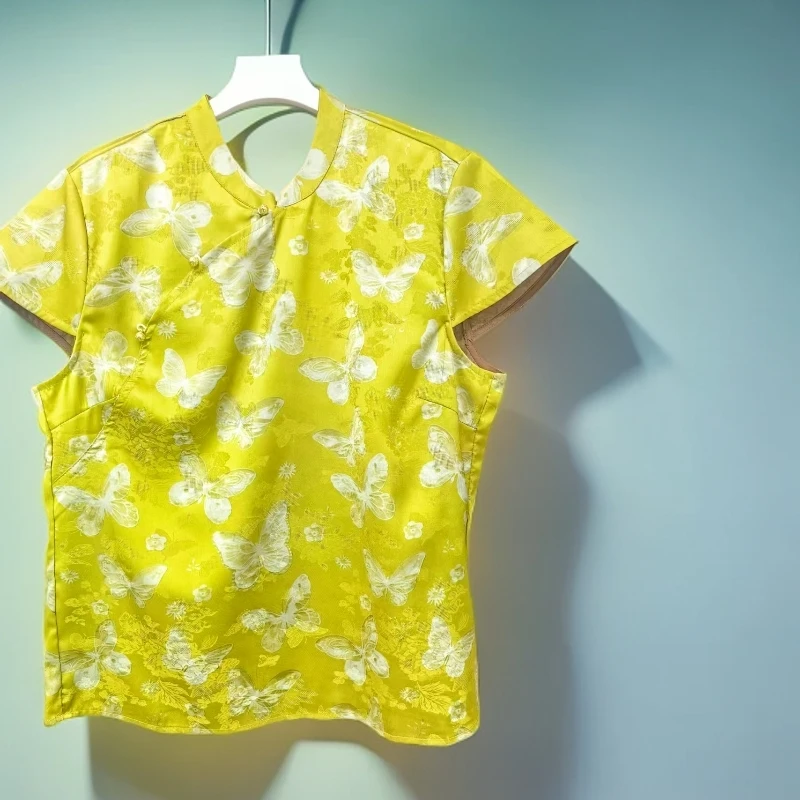 【罗衣蝶】轻奢风夏季清爽百搭上衣中国风文艺新款气质门襟小衫0356