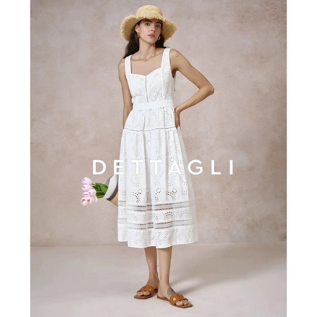 Dettagli/迪塔莉女士白色气质无袖收腰绣花蕾丝连衣裙DB25L0138