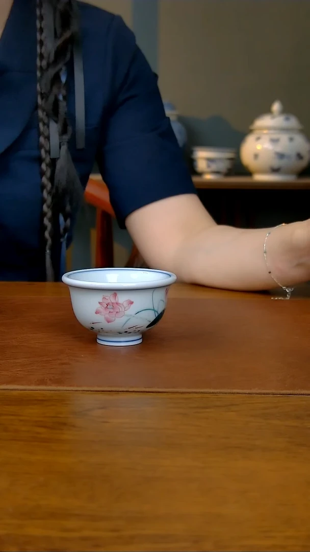 陶瓷写意白胎小压手（荷花）（柴窑）