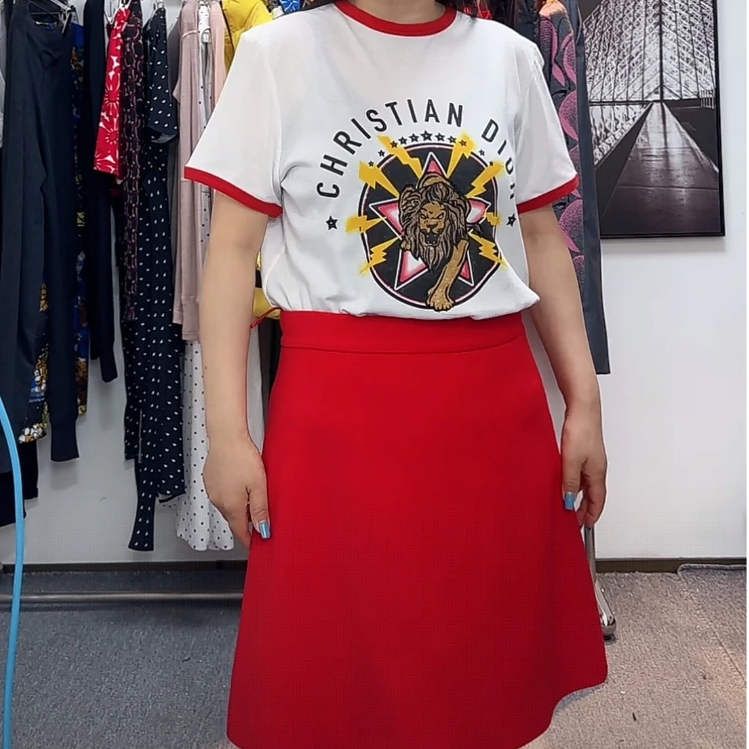 未使用 Prada/普拉达 Prada女士红色A字短裙白色气质显瘦  155770