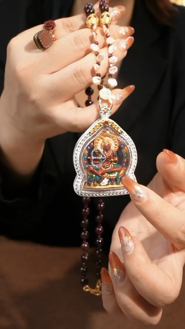 纯银珐琅作明佛母擦擦项链