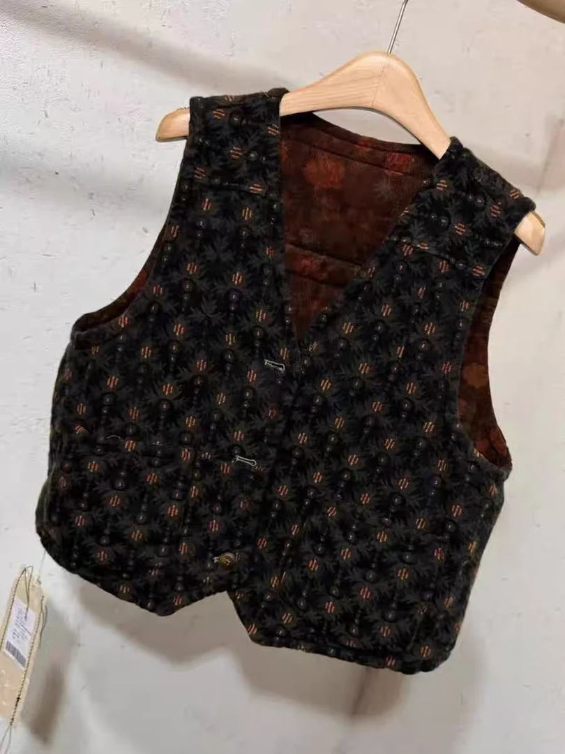 忆古朴拙24111时尚休闲百搭羊毛提花正反两穿马甲