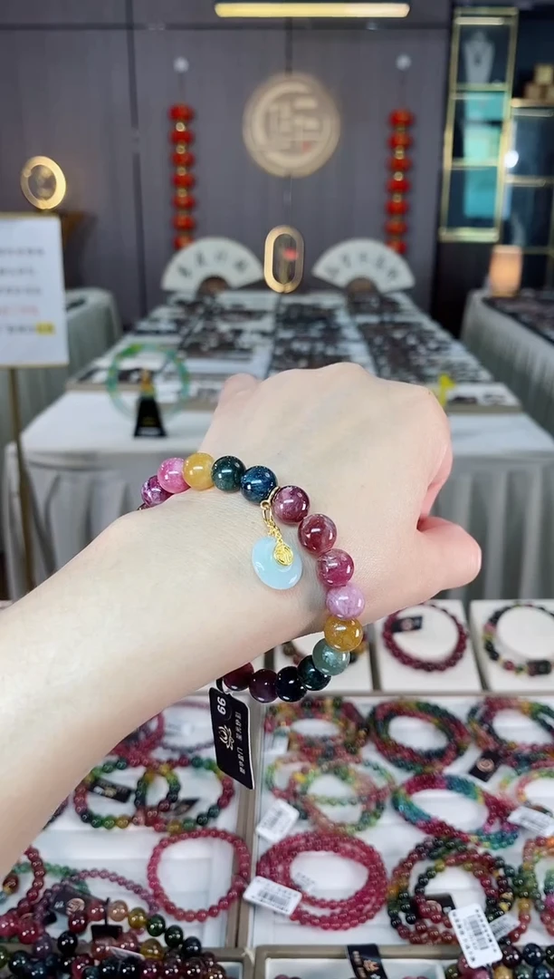 未镶嵌老矿碧玺彩虹单圈手串9mm+碧玺hon多样性发货一条