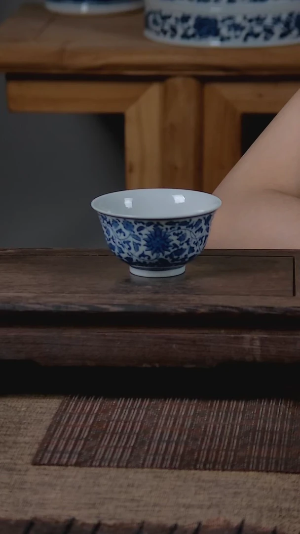 杯折葵非器手工手绘缠枝莲撇口杯微瑕