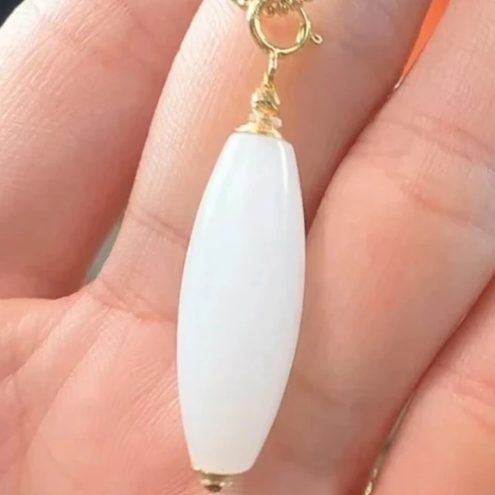 【鹿鸣】18k金和田玉白玉桶珠吊坠 不含链 P168