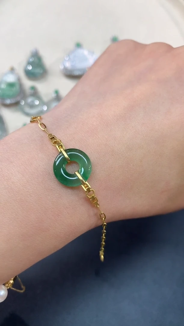 【闪购商品】翡翠手链18K金镶嵌手链A193|39+80