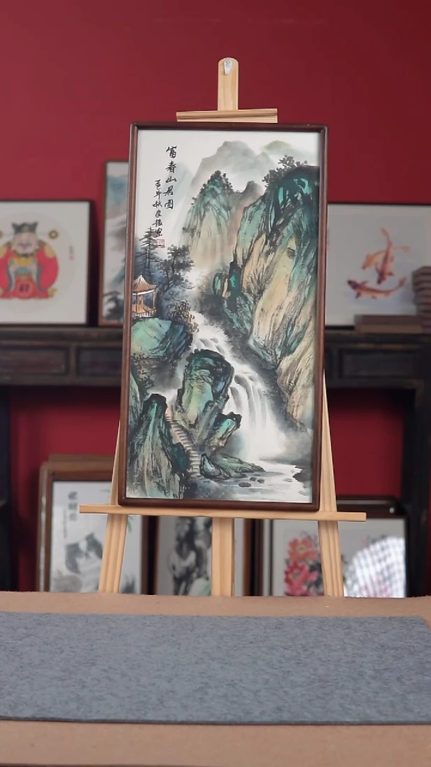 国画纯手绘纯手写-带框尺寸36*69山水