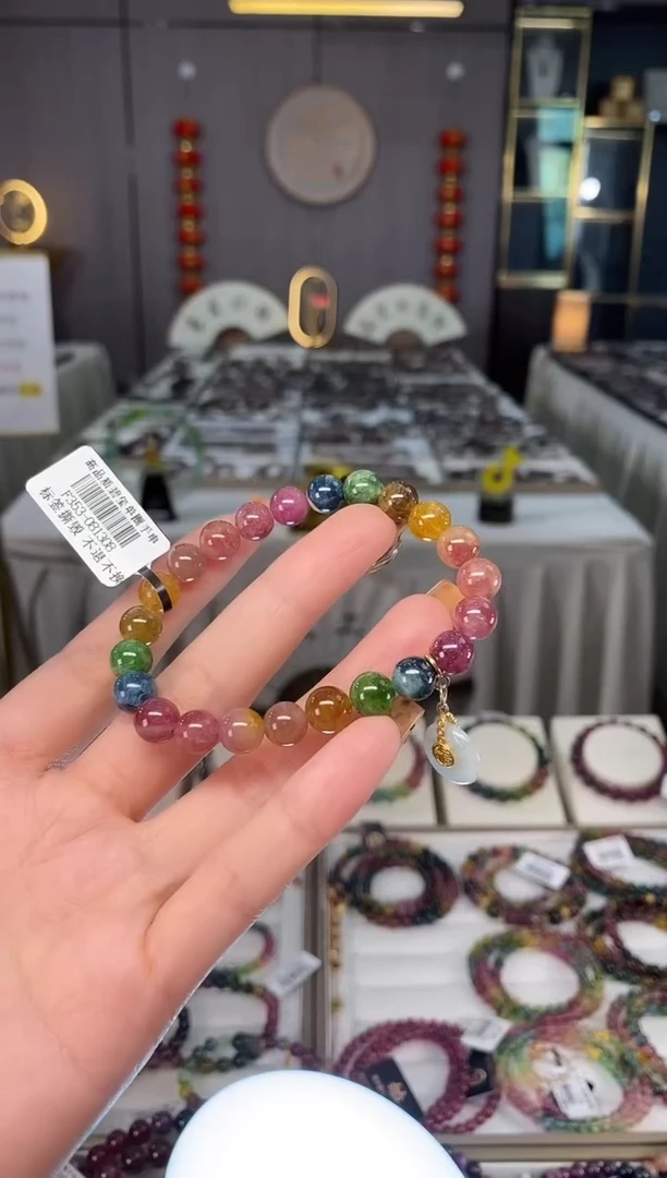 未镶嵌老矿碧玺色标彩虹单圈手串8mm+碧玺dan多样性发货一条
