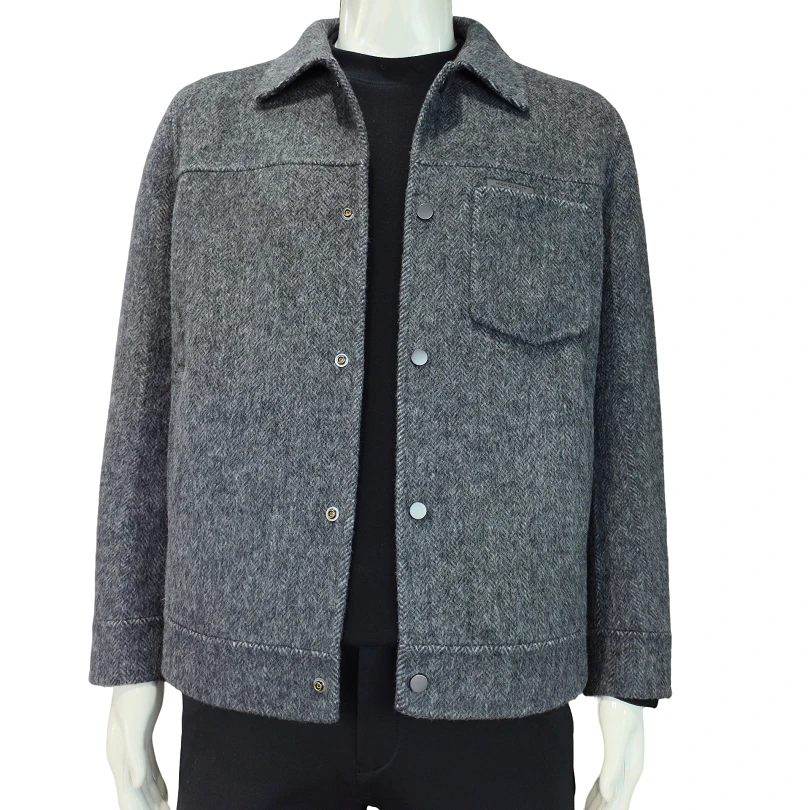 仕达斯sdars双面呢茄克 黑灰色男士毛呢秋冬绵羊毛茄克